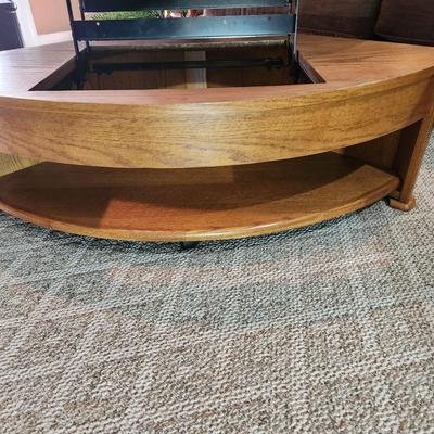 Solid Wood Pie Shaped Lift Top Coffee Table 38x38x39 x16H