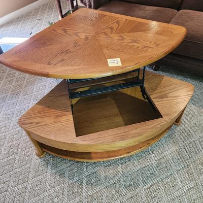 Solid Wood Pie Shaped Lift Top Coffee Table 38x38x39 x16H