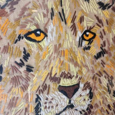 Vintage Large Framed Needlepoint Lion 26x36