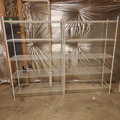 2 White Coated Metal Storage Shelves 5 shelves 48" x18"x74"