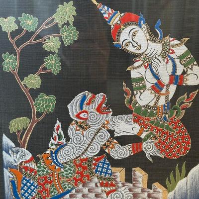 LOT 11: Vintage Hand Painted Thai Goddess and Dragon Mongkut On Silk