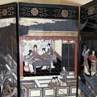 LOT 13: Vintage Chinese 4 Panel Wooden Screen Divider