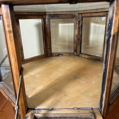 LOT 14: Antique Oak Octagonal Showcase Display Cabinet Table