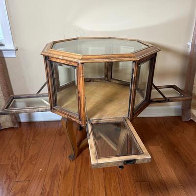 LOT 14: Antique Oak Octagonal Showcase Display Cabinet Table