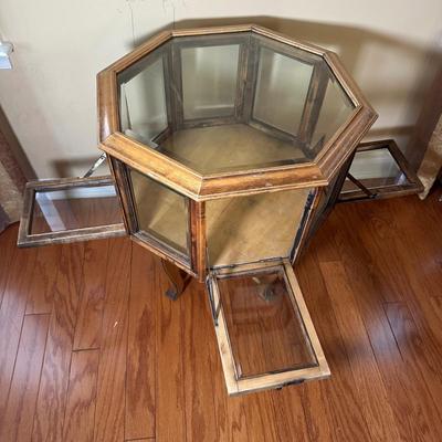 LOT 14: Antique Oak Octagonal Showcase Display Cabinet Table