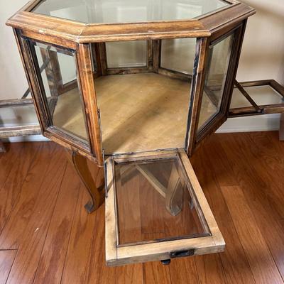 LOT 14: Antique Oak Octagonal Showcase Display Cabinet Table
