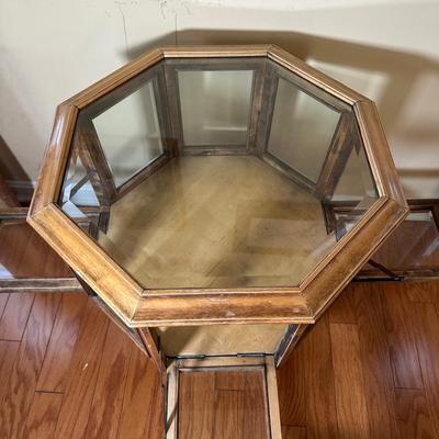 LOT 14: Antique Oak Octagonal Showcase Display Cabinet Table