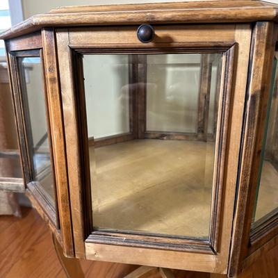 LOT 14: Antique Oak Octagonal Showcase Display Cabinet Table