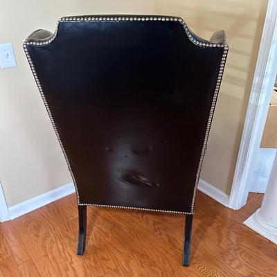 LOT 15: Beautiful Vintage Wingback Black Leather Chair