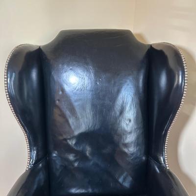 LOT 15: Beautiful Vintage Wingback Black Leather Chair