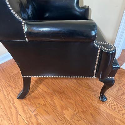 LOT 15: Beautiful Vintage Wingback Black Leather Chair