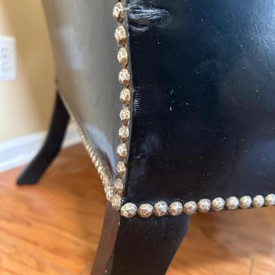 LOT 15: Beautiful Vintage Wingback Black Leather Chair