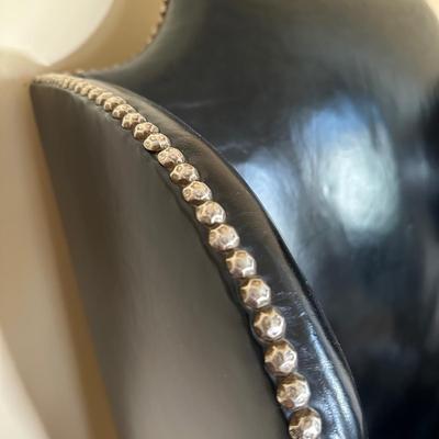 LOT 15: Beautiful Vintage Wingback Black Leather Chair