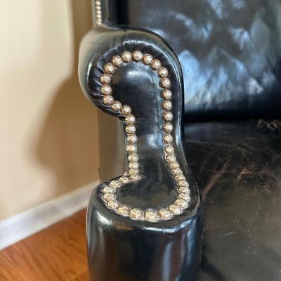 LOT 15: Beautiful Vintage Wingback Black Leather Chair