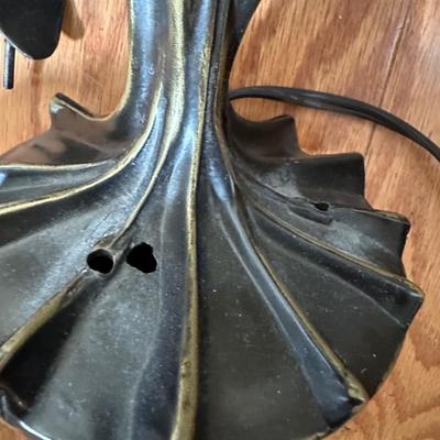 LOT 19: Brass & Stained Glass Tiffany Style Lamp w/ Table Lamp (condition issues)