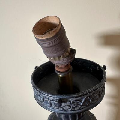 LOT 19: Brass & Stained Glass Tiffany Style Lamp w/ Table Lamp (condition issues)