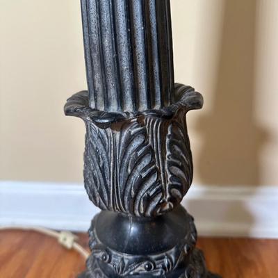 LOT 19: Brass & Stained Glass Tiffany Style Lamp w/ Table Lamp (condition issues)