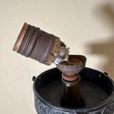 LOT 19: Brass & Stained Glass Tiffany Style Lamp w/ Table Lamp (condition issues)