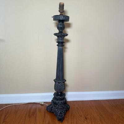 LOT 19: Brass & Stained Glass Tiffany Style Lamp w/ Table Lamp (condition issues)