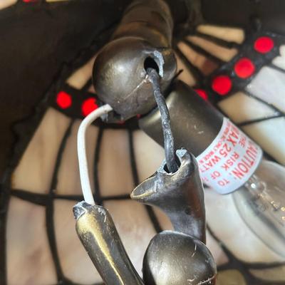 LOT 19: Brass & Stained Glass Tiffany Style Lamp w/ Table Lamp (condition issues)