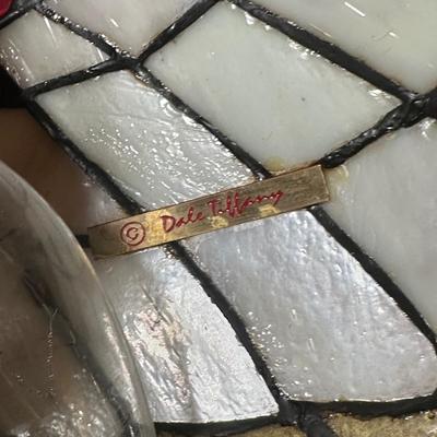 LOT 19: Brass & Stained Glass Tiffany Style Lamp w/ Table Lamp (condition issues)