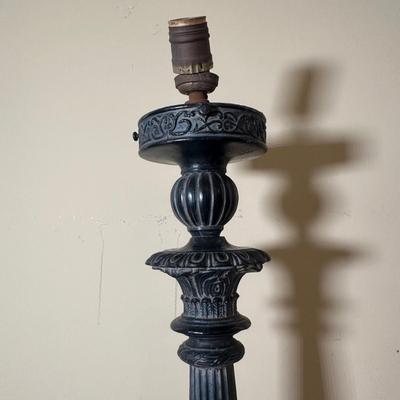 LOT 19: Brass & Stained Glass Tiffany Style Lamp w/ Table Lamp (condition issues)