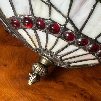 LOT 19: Brass & Stained Glass Tiffany Style Lamp w/ Table Lamp (condition issues)