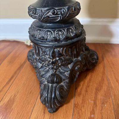 LOT 19: Brass & Stained Glass Tiffany Style Lamp w/ Table Lamp (condition issues)