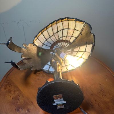 LOT 19: Brass & Stained Glass Tiffany Style Lamp w/ Table Lamp (condition issues)