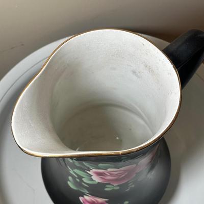 LOT 24: Wm. A. Berkey Furniture Wooden Side Table w/ Ceramic Pitcher & Bowl