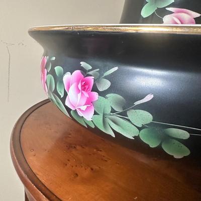 LOT 24: Wm. A. Berkey Furniture Wooden Side Table w/ Ceramic Pitcher & Bowl