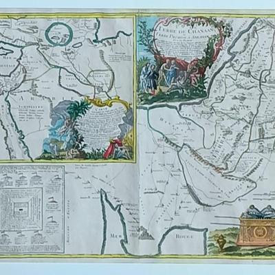 LOT 33: Antique Map of the Holy Land, Hand colored etching 18th century Robert de Vaugondy