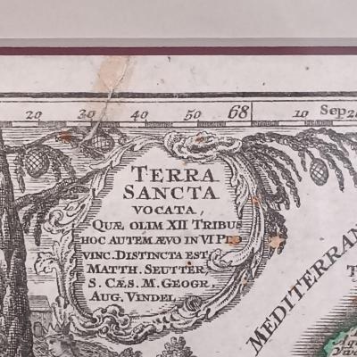 LOT 34: Antique 18th century Map of the Holy Land Israel Hand Colored Engraving