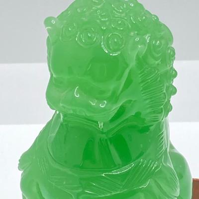 LOT 55: Vintage Carved Green Jade Foo Dogs with Wood Stands