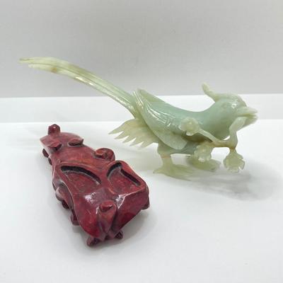 LOT 59: Vintage Pair of Carved Jade Birds on Wooden Stands