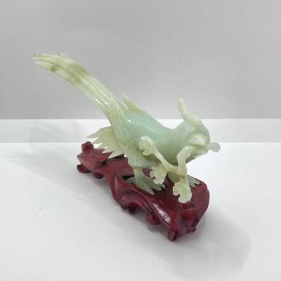 LOT 59: Vintage Pair of Carved Jade Birds on Wooden Stands