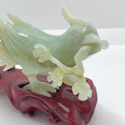 LOT 59: Vintage Pair of Carved Jade Birds on Wooden Stands