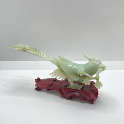 LOT 59: Vintage Pair of Carved Jade Birds on Wooden Stands