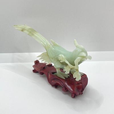 LOT 59: Vintage Pair of Carved Jade Birds on Wooden Stands