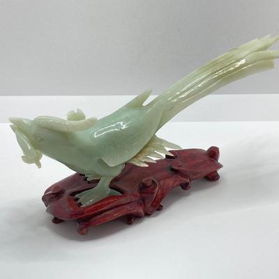 LOT 59: Vintage Pair of Carved Jade Birds on Wooden Stands