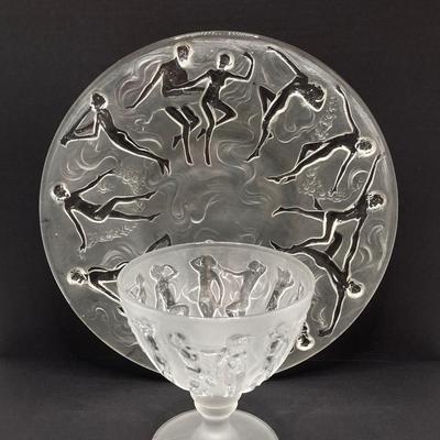 LOT 60: Circa 1928 Vintage Dancing Nymphs Plate & Sherbert Bowl Art Deco by Consolidated Glass