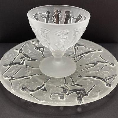 LOT 60: Circa 1928 Vintage Dancing Nymphs Plate & Sherbert Bowl Art Deco by Consolidated Glass