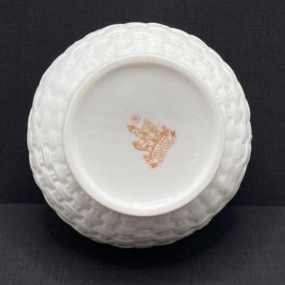 LOT 62: Belleek Bud Vase with Original Box, Miniature Basket, Cream and Sugar Bowls and Northern Ireland Assembly Paperweight