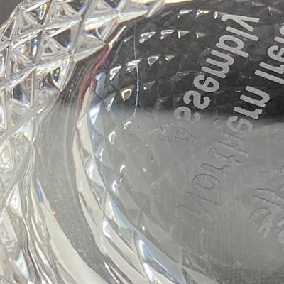 LOT 62: Belleek Bud Vase with Original Box, Miniature Basket, Cream and Sugar Bowls and Northern Ireland Assembly Paperweight