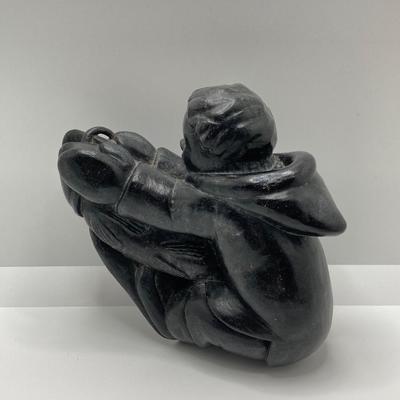 LOT 63: Carved Inuit Soapstone Art Sculpture - Boy with Fish
