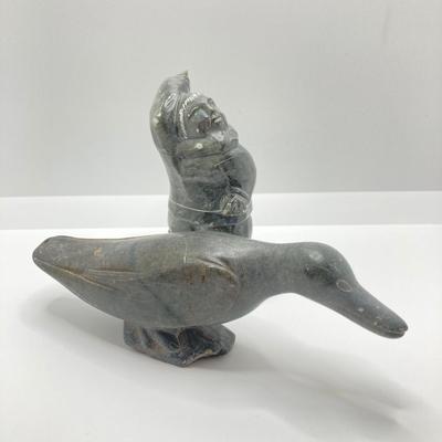 LOT 64: Pair of Carved Inuit Sculptures and Canadian Eskimo Art Book