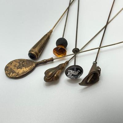 LOT 68: Vintage Hat Pin Collection with Etched Crystal Vase