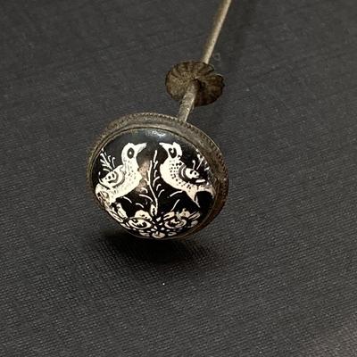 LOT 68: Vintage Hat Pin Collection with Etched Crystal Vase