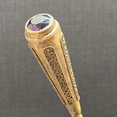 LOT 68: Vintage Hat Pin Collection with Etched Crystal Vase