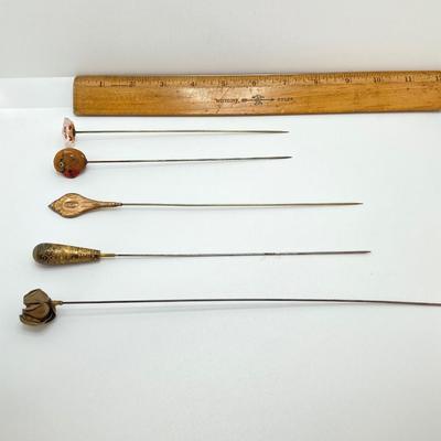 LOT 69: Collection of 5 Vintage Hat Pins & Nippon Hand Painted Hat Pin Holder